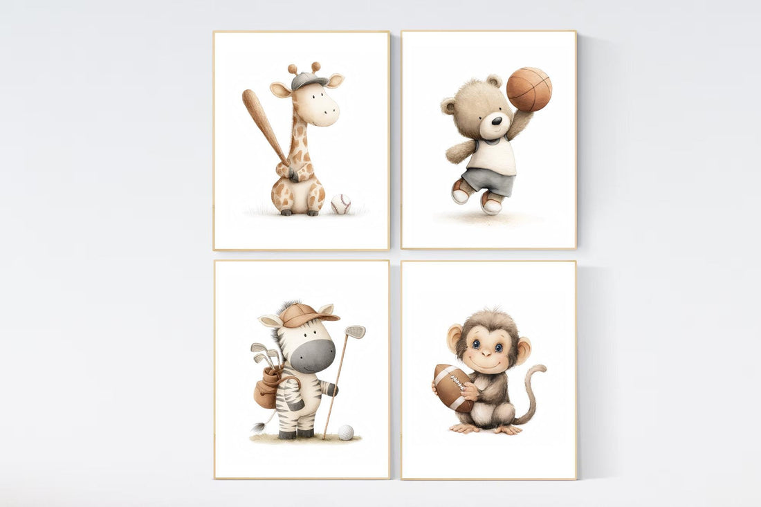 Baby Animals Sports Print: Safari Nursery Decor