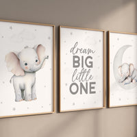 Elephant Nursery Print Set: Neutral Baby Room Decor, Safari Theme