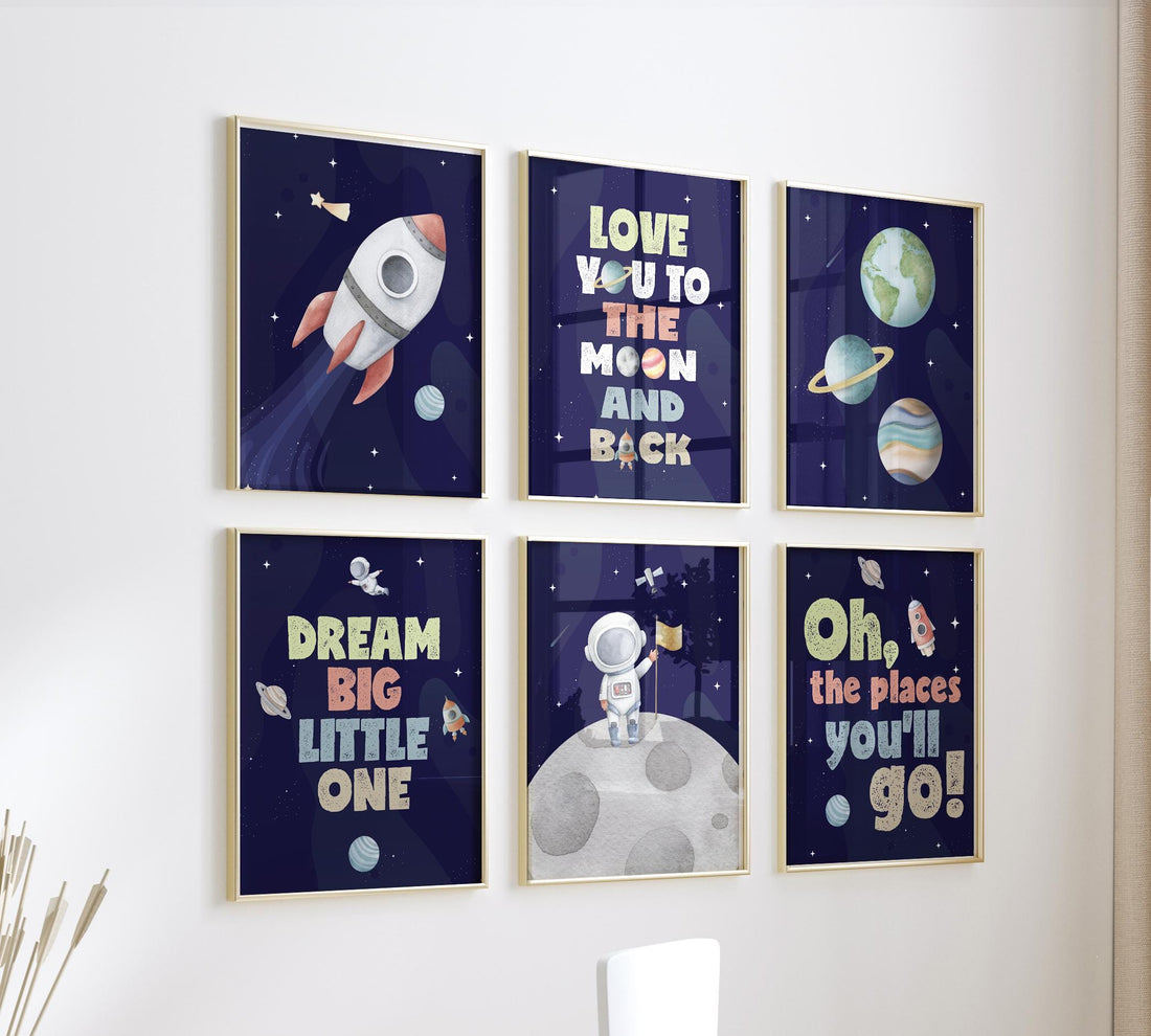 Space Nursery Wall Art Set, Rocket and Astronaut Prints