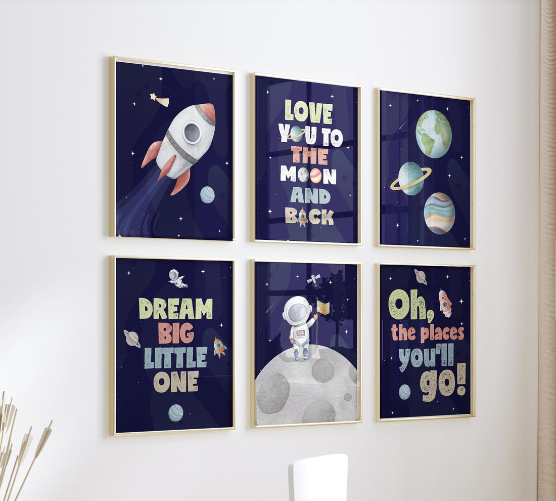 Space Nursery Wall Art Set, Rocket and Astronaut Prints
