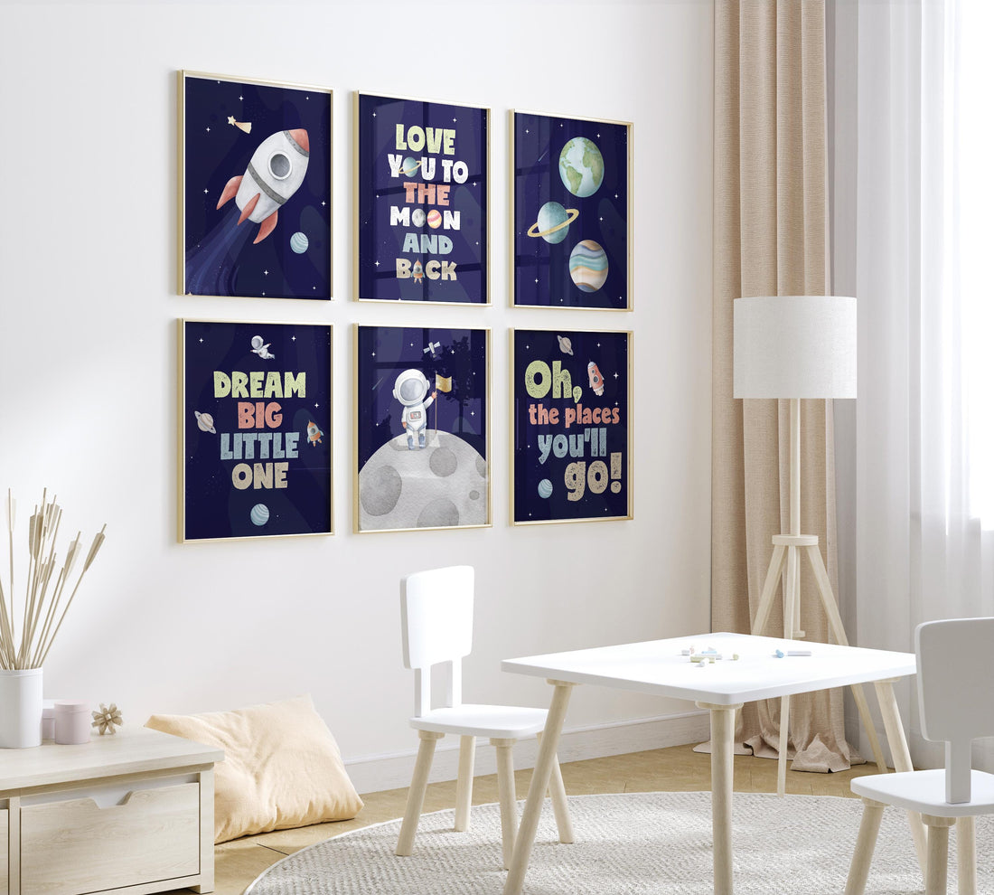 Space Nursery Wall Art Set, Rocket and Astronaut Prints