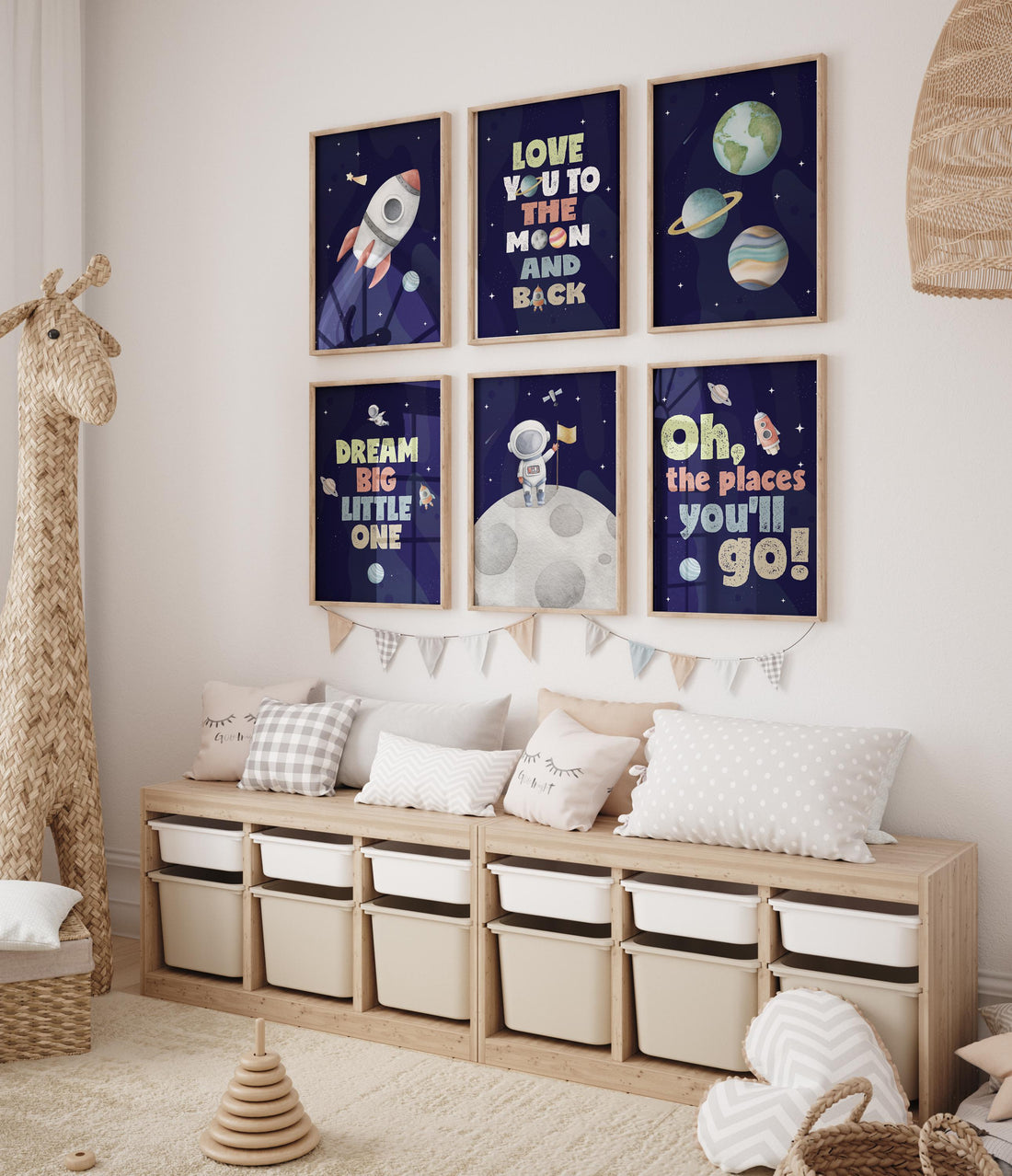 Space Nursery Wall Art Set, Rocket and Astronaut Prints