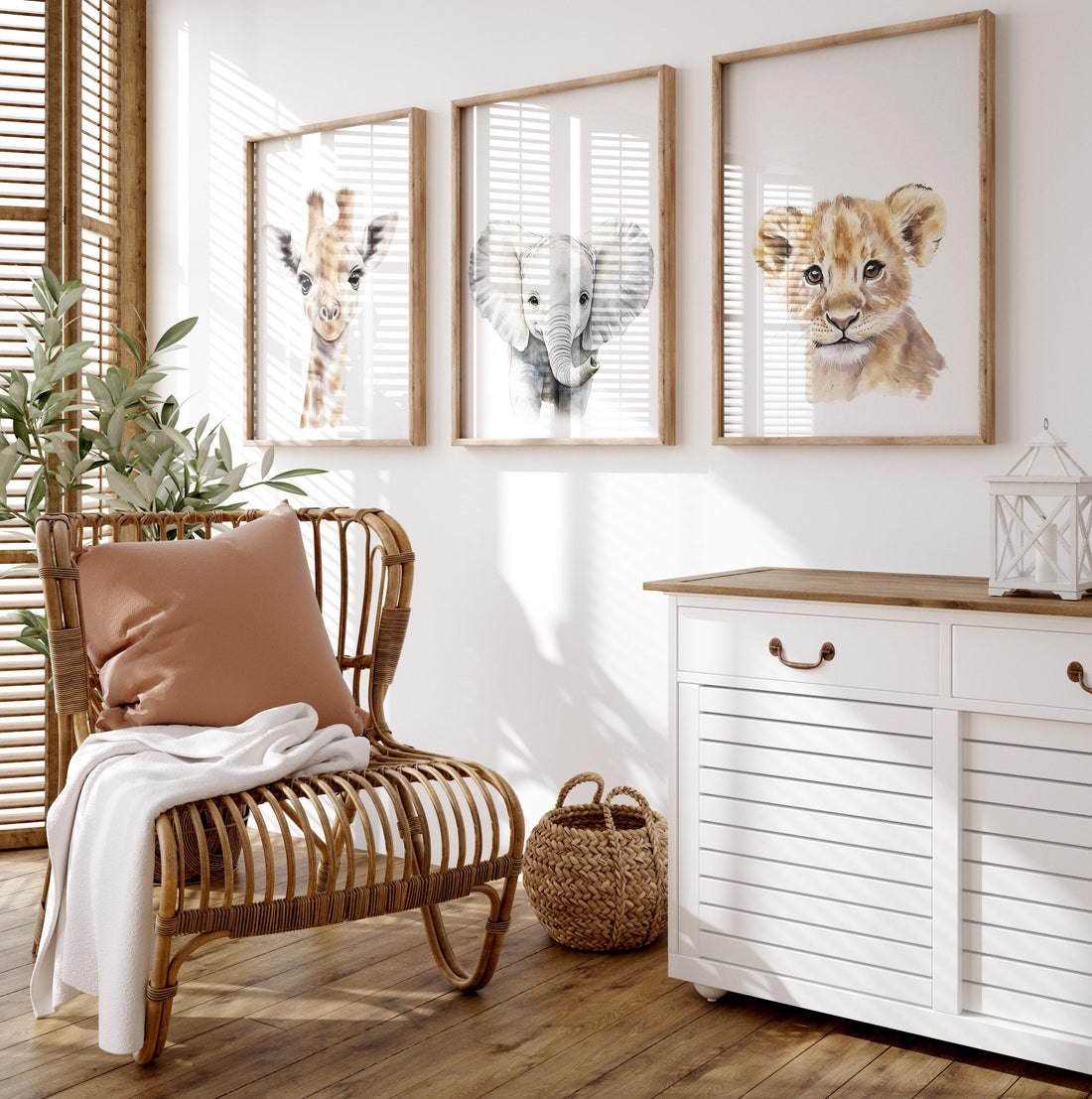 Safari Nursery Wall Art Prints, Giraffe Elephant Lion Nursery Decor