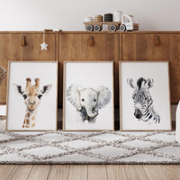 Safari Nursery Wall Art Set, Giraffe Elephant Zebra Prints