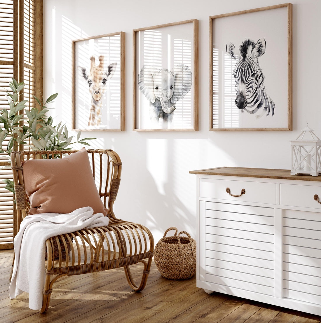 Safari Nursery Wall Art Set, Giraffe Elephant Zebra Prints