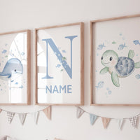 Watercolor Sea Animal Prints: Ocean Nursery Wall Art