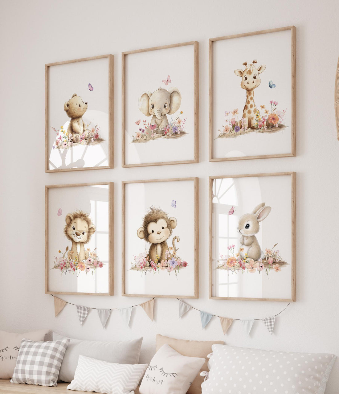 Floral Safari Animal Prints: Boho Nursery Decor, Set of 6
