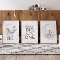 Pink Elephant Nursery Prints Set: Girls Room Decor
