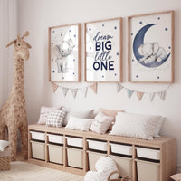 Elephant Nursery Decor: Navy Blue Moon & Stars Print