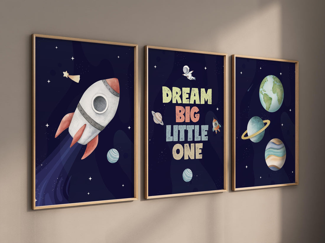 Space Nursery Prints: Astronaut, Rocket, Planets Wall Art Set