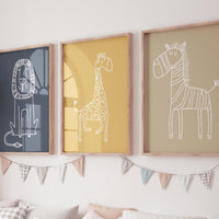 Safari Animal Nursery Prints: Boho Jungle Art, Set of 3