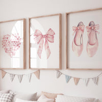 Blush Pink Ballet Nursery Wall Art Set, Heart, Bow & Ballet Shoes