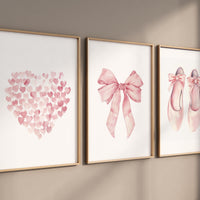 Blush Pink Ballet Nursery Wall Art Set, Heart, Bow & Ballet Shoes