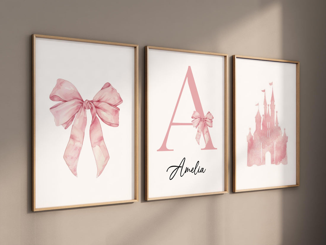 Personalized Princess Nursery Wall Art Set for Girls Room Decor