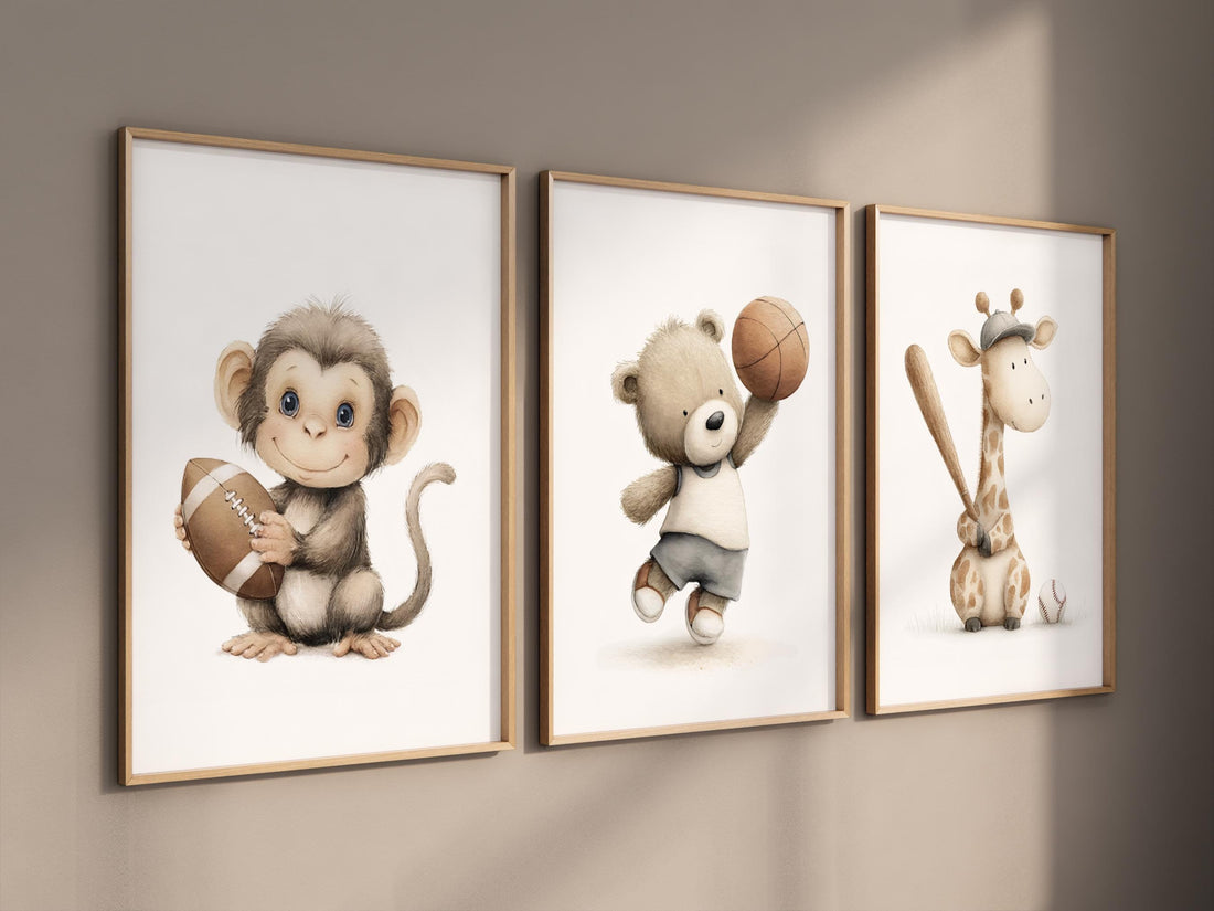 Sports Nursery Wall Art Set of 3, Animal Sports Prints