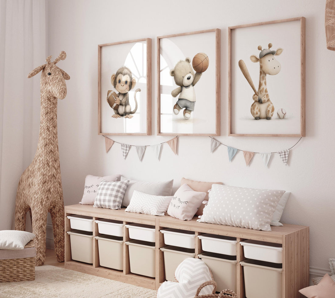Sports Nursery Wall Art Set of 3, Animal Sports Prints