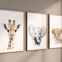 Safari Nursery Wall Art Prints, Giraffe Elephant Lion Nursery Decor