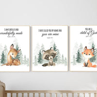 Woodland Nursery Print Set: Animal Prints, Bible Verse Nursery