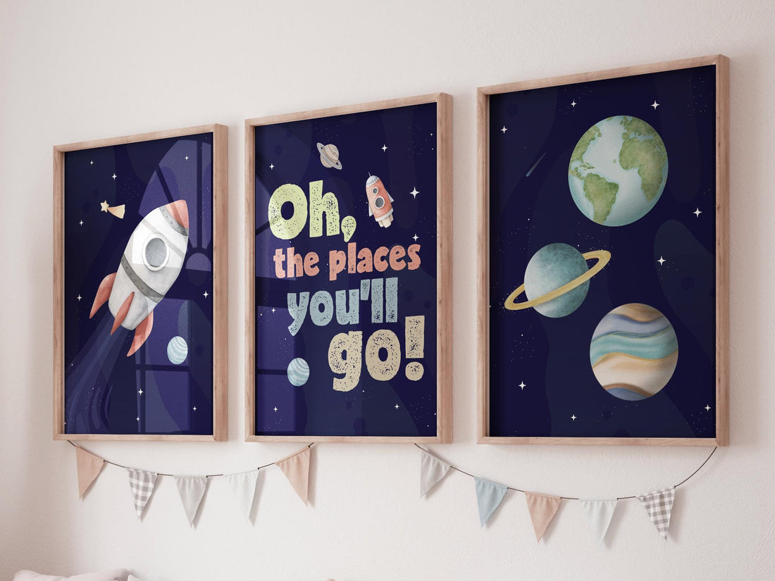 Oh, The Places You’ll Go, Space Nursery Wall Art Set