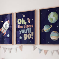 Oh, The Places You’ll Go, Space Nursery Wall Art Set