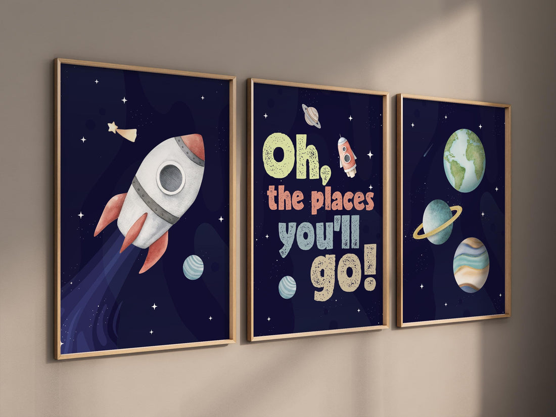 Oh, The Places You’ll Go, Space Nursery Wall Art Set