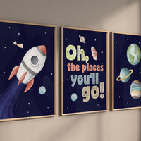 Oh, The Places You’ll Go, Space Nursery Wall Art Set