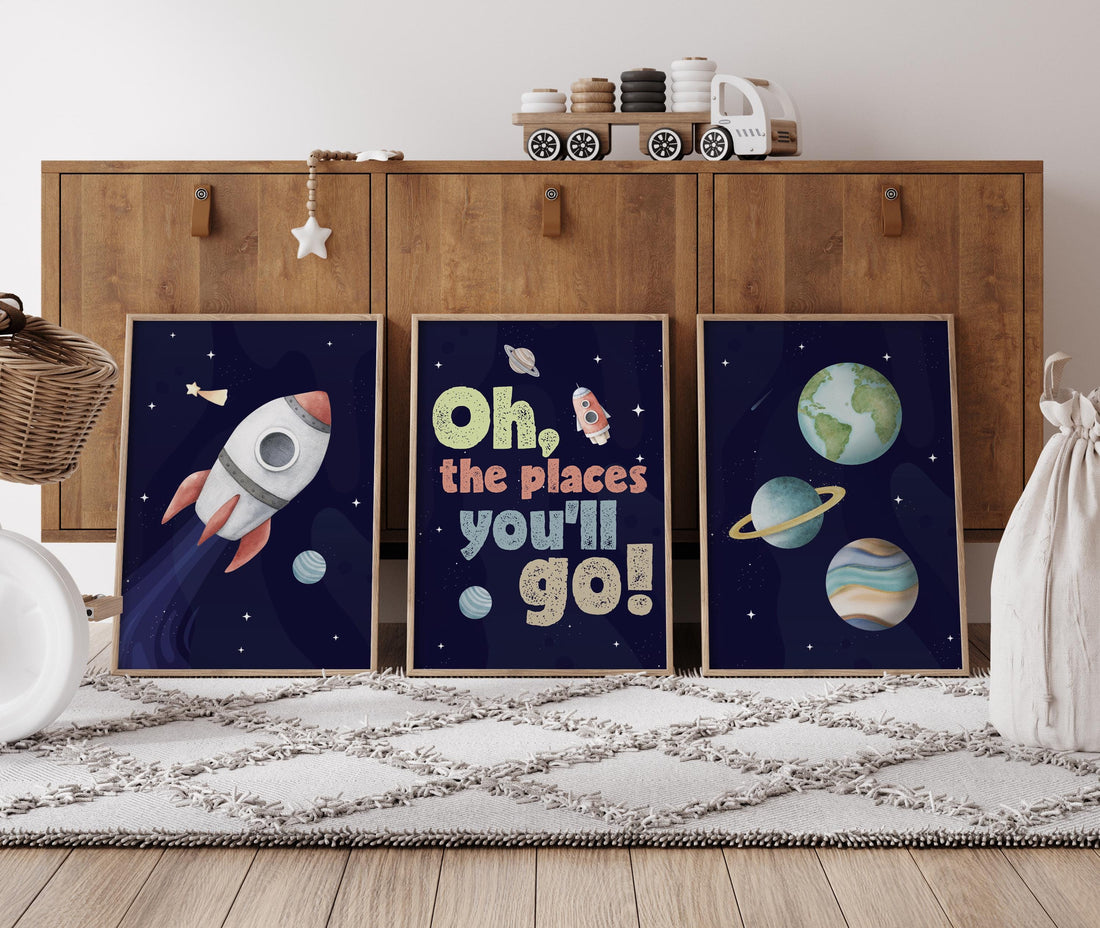 Oh, The Places You’ll Go, Space Nursery Wall Art Set