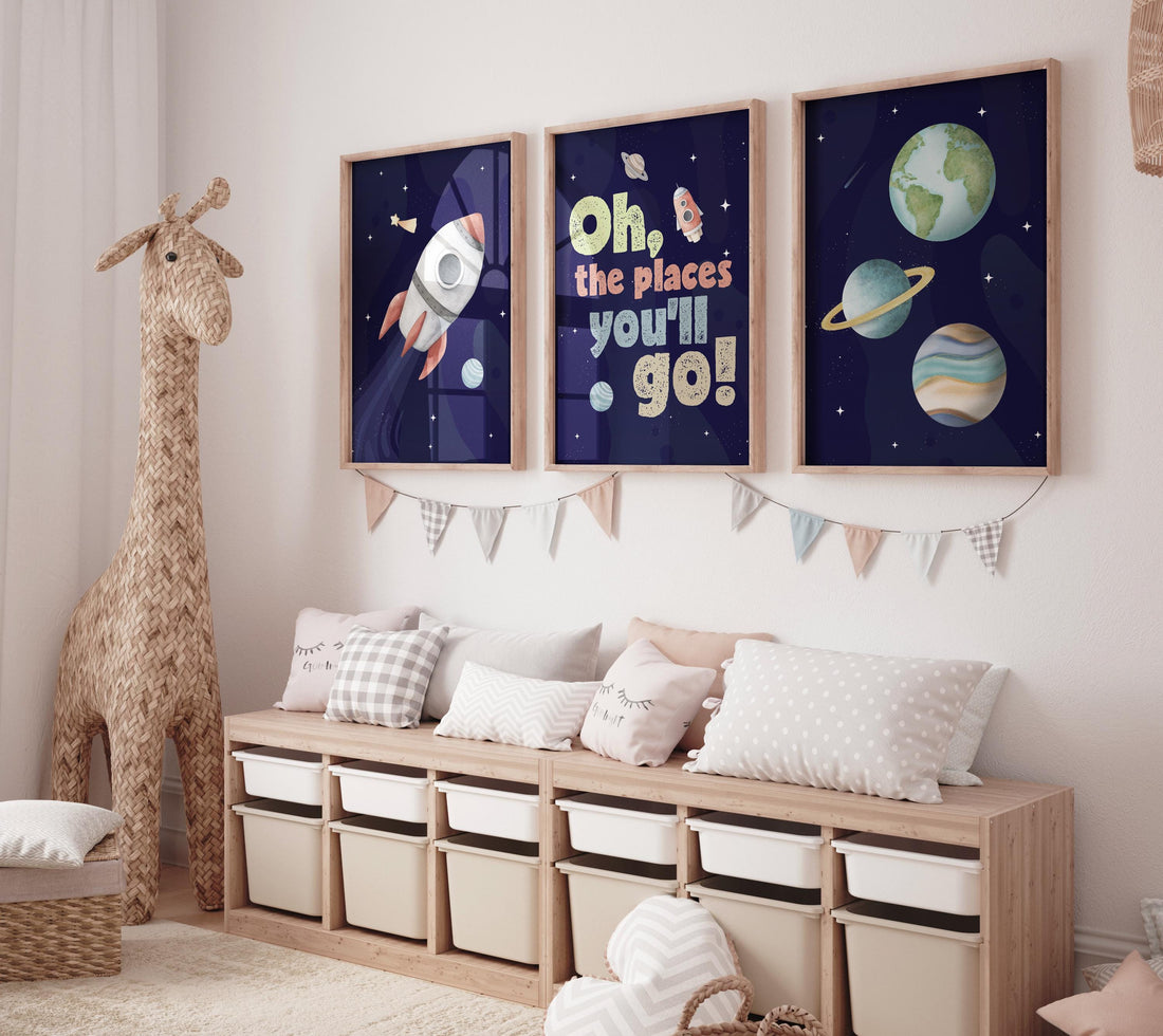 Oh, The Places You’ll Go, Space Nursery Wall Art Set