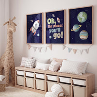 Oh, The Places You’ll Go, Space Nursery Wall Art Set
