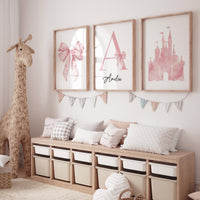 Personalized Princess Nursery Wall Art Set for Girls Room Decor