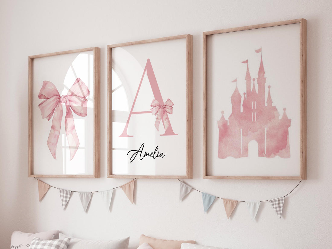 Personalized Princess Nursery Wall Art Set for Girls Room Decor