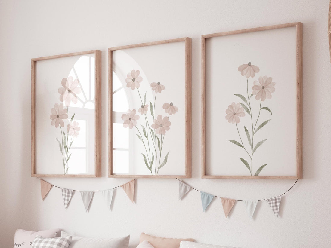 Boho Wildflower Nursery Print: Blush Pink Floral Art