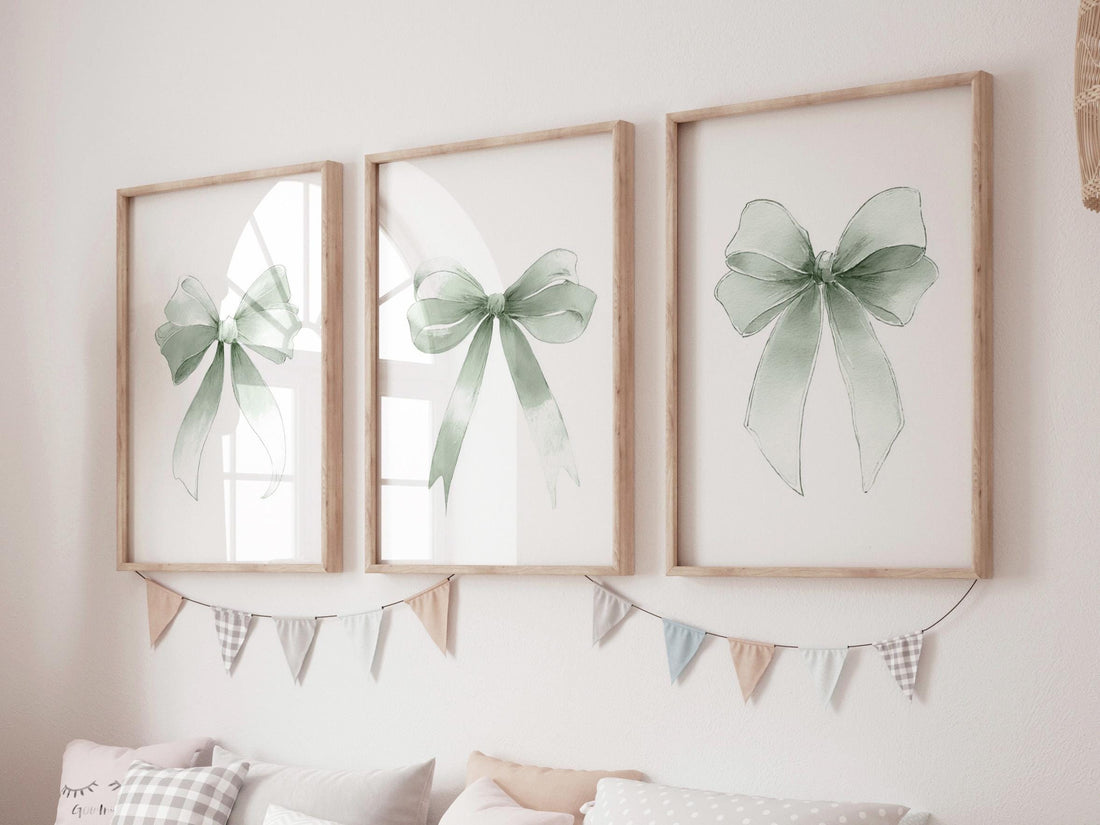 Sage Green Bow Print: Nursery Wall Art
