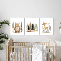 Watercolor Woodland Nursery Prints: Bear, Deer, Forest Art Set