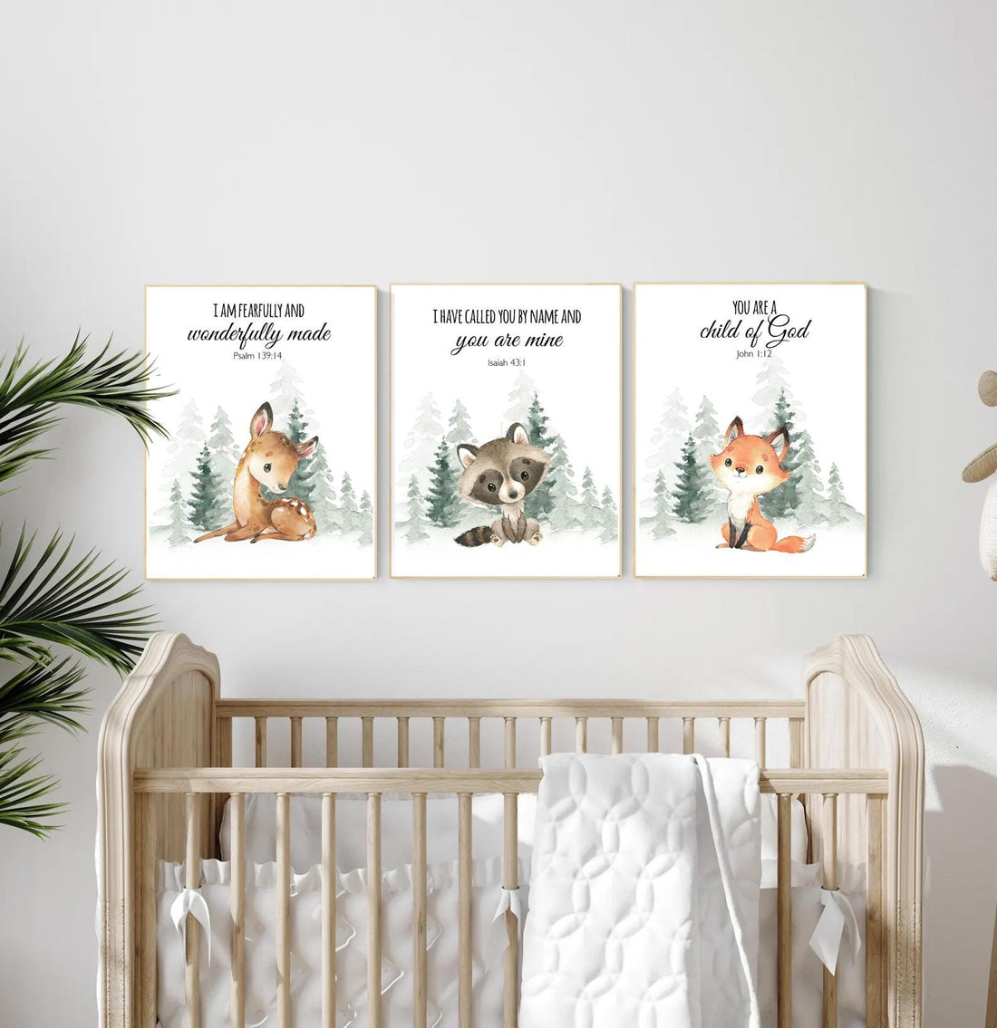 Woodland Nursery Print Set: Animal Prints, Bible Verse Nursery