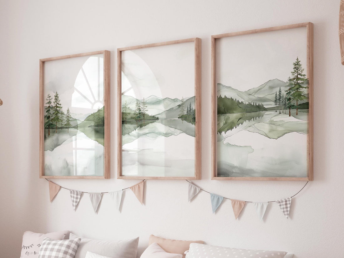 Mountain Nursery Print: Green Forest, Woodland Animals