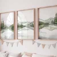 Mountain Nursery Print: Green Forest, Woodland Animals