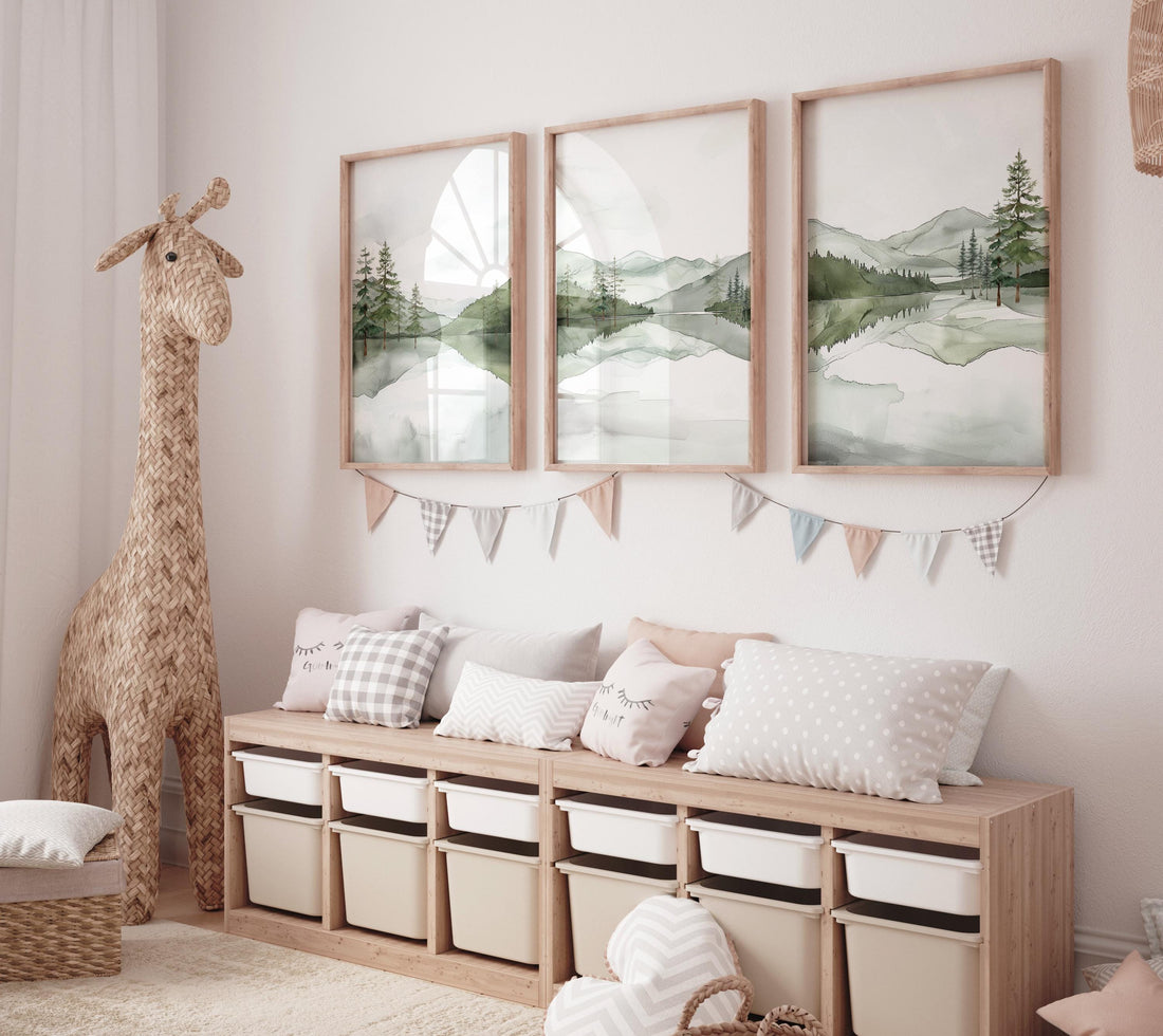 Mountain Nursery Print: Green Forest, Woodland Animals