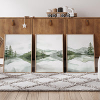 Mountain Nursery Print: Green Forest, Woodland Animals