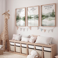 Mountain Nursery Art Print: Sage Green Forest, Bible Verse Decor