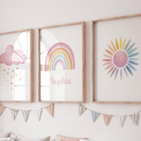 Personalized Rainbow Nursery Wall Art Set, Custom Name Print