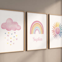 Personalized Rainbow Nursery Wall Art Set, Custom Name Print