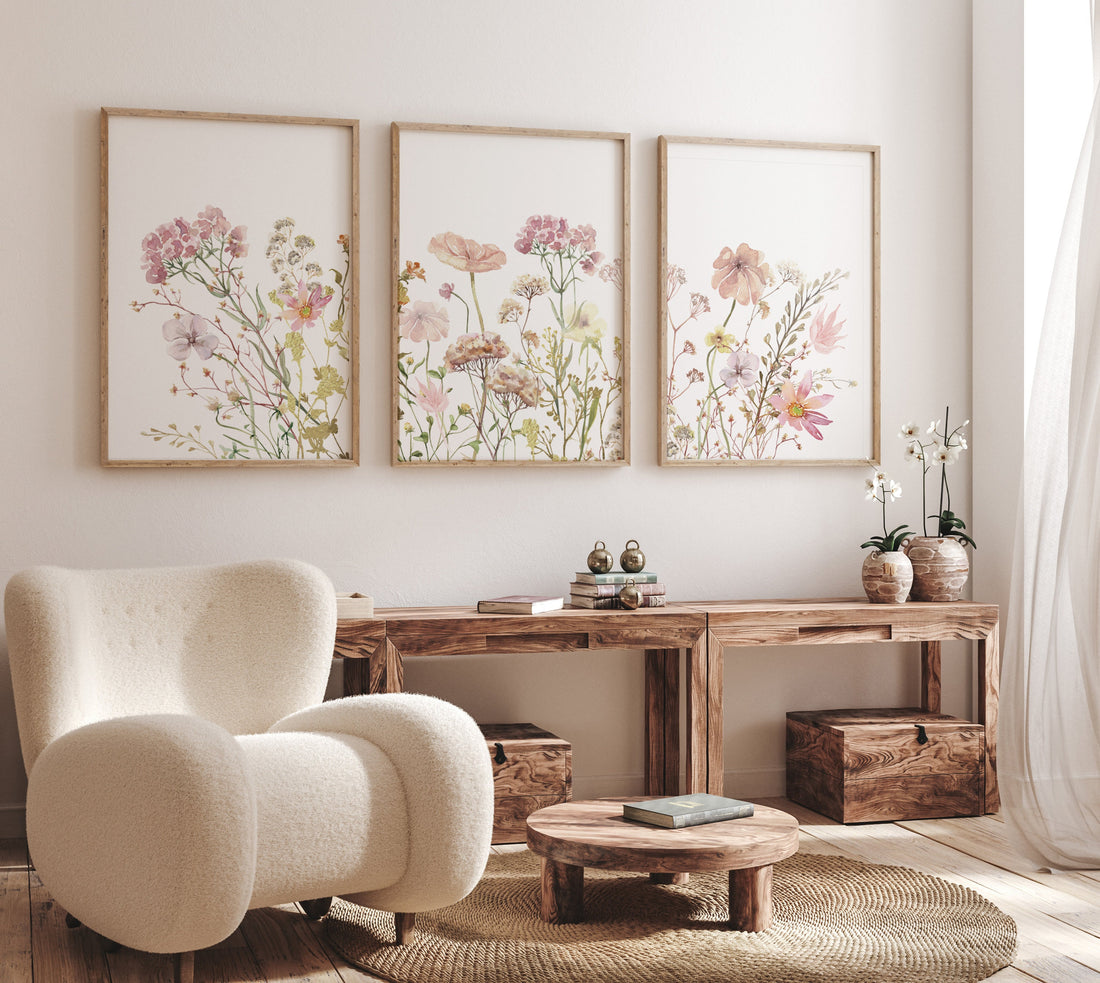 Boho Wildflower Nursery Wall Art Set, Floral Nursery Print for Girls