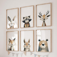 Woodland Nursery Wall Art Set of 6, Neutral Animal Prints