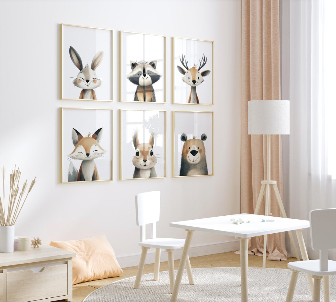 Woodland Nursery Wall Art Set of 6, Neutral Animal Prints