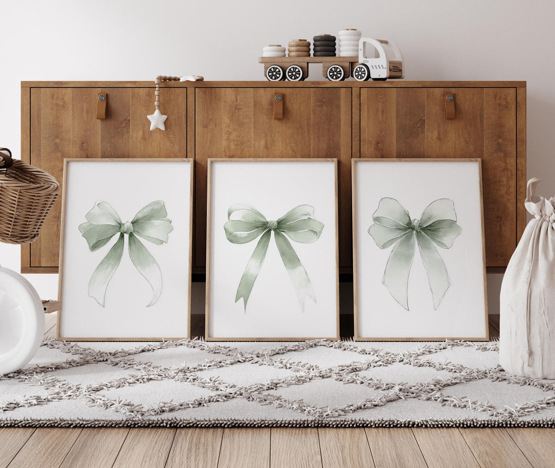 Sage Green Bow Print: Nursery Wall Art