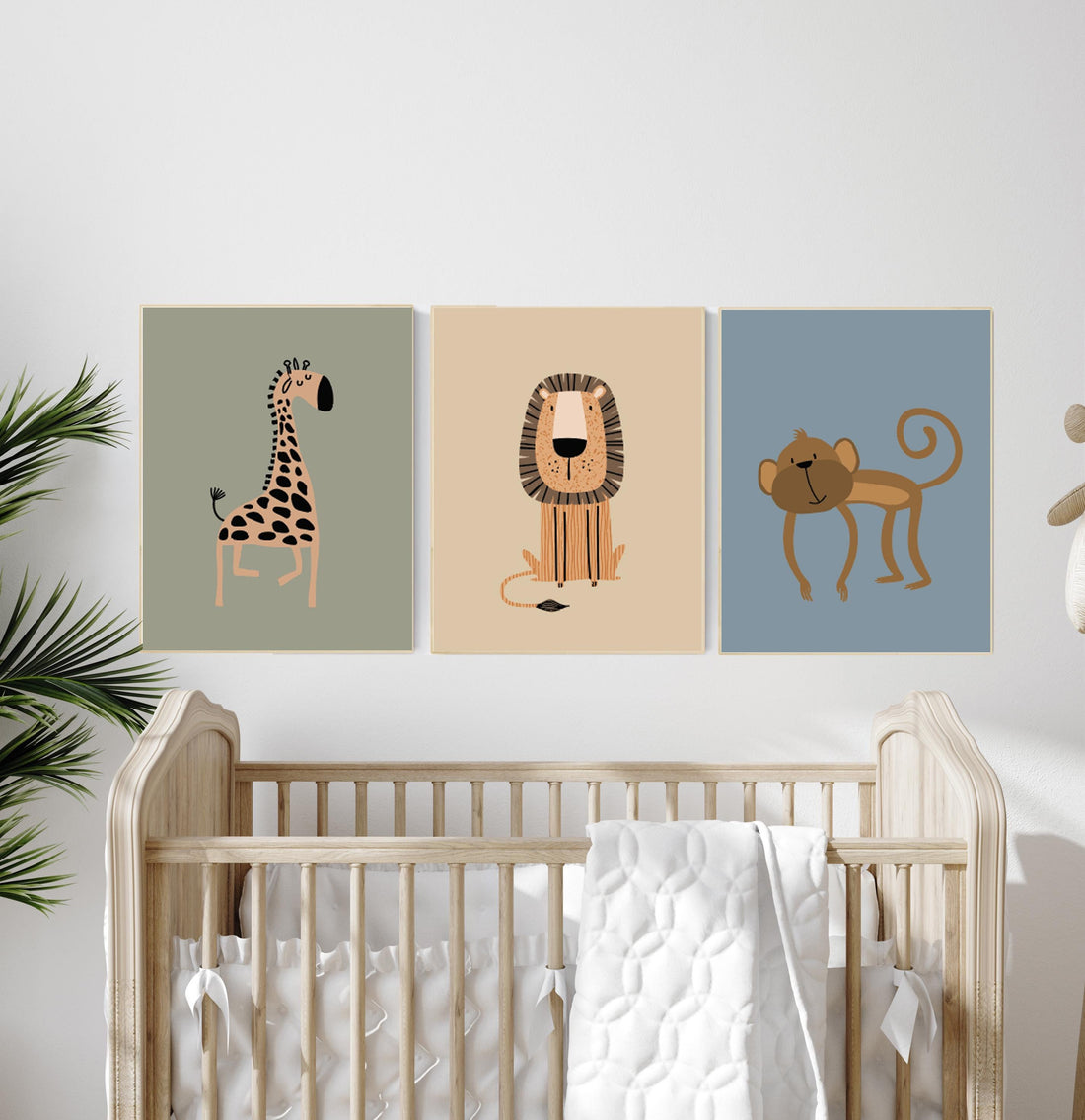 Safari Animal Nursery Prints, Boho Jungle Art, Set of 3