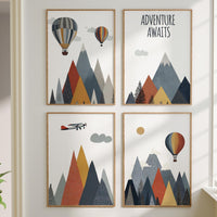 Adventure Nursery Wall Art Set of 4, Mountain Nursery Prints