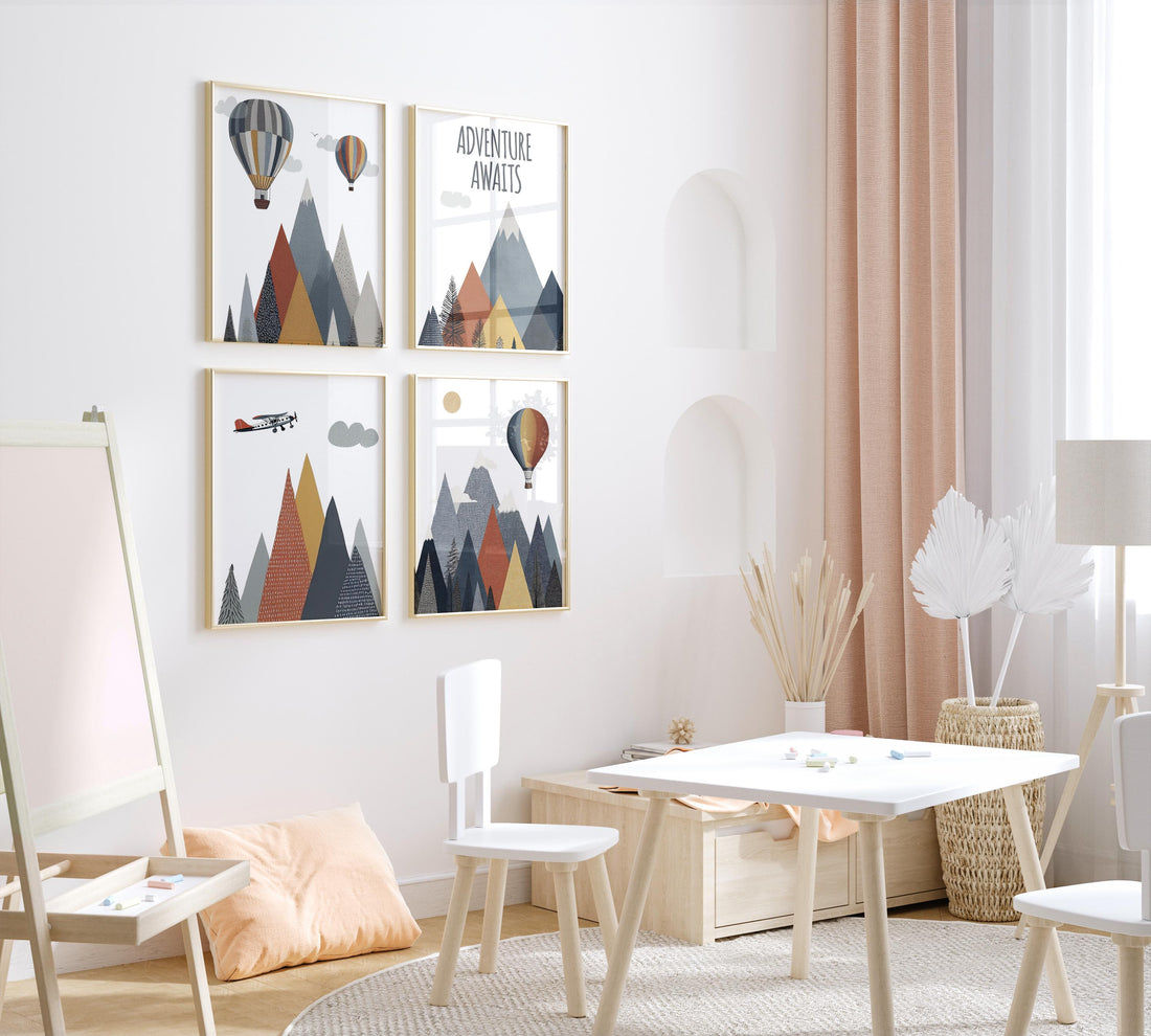Adventure Nursery Wall Art Set of 4, Mountain Nursery Prints