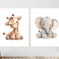 Safari Animal Nursery Prints: Plush Elephant, Giraffe